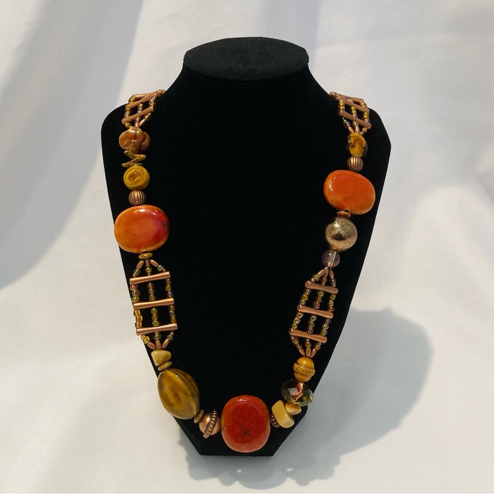 Vintage Multicolored Beaded Statement Necklace Lobster Clasp